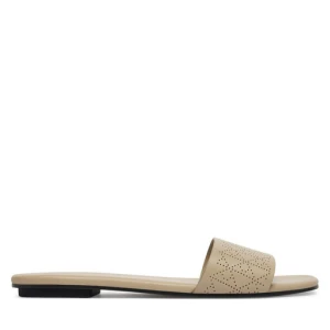 Klapki Calvin Klein Org Flat Sndl One Bar Lth Aop HW0HW02857 Beżowy