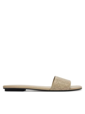 Klapki Calvin Klein Org Flat Sndl One Bar Lth Aop HW0HW02857 Beżowy