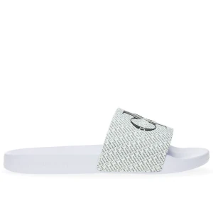 Klapki Calvin Klein Slide AOP YW0YW01407-01W - białe