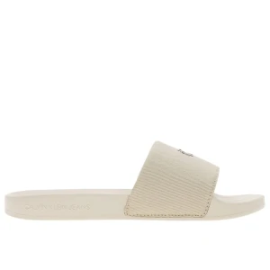 Klapki damskie Calvin Klein Slide Monogram Hardware YW0YW01713-AEO - białe