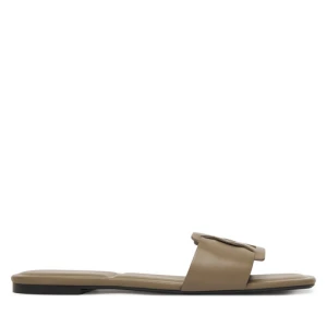 Klapki Calvin Klein Square Flat Sandal Emblem HW0HW03128 Beżowy