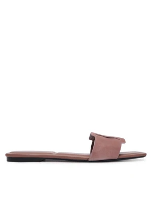 Klapki Calvin Klein Square Flat Sndl Embl Suede HW0HW03055 Różowy
