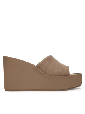 Klapki Calvin Klein Wedge 70 Sndl Canv Mg HW0HW03134 Beżowy