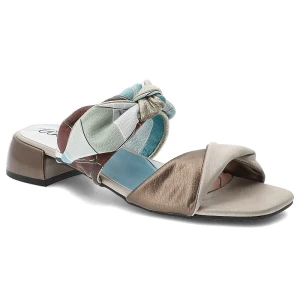 Klapki damskie Anekke, ze skóry naturalnej licowej ozdobny węzeł niski obcas elegancki styl, niebieskie, 42381-457