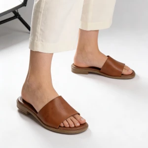 Klapki damskie Armodo, skórzane płaskie naturalna skóra odkryte palce minimalistyczny fason letnie obuwie codzienne, brązowe, 40475