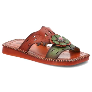 Klapki damskie Artiker, cholewka ze skóry naturalnej licowej wsuwany fason na płaskiej podeszwie, czerwone, 58C1008