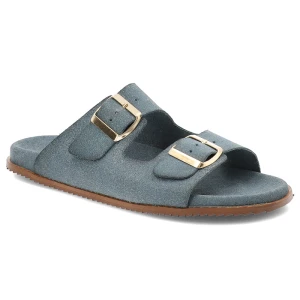 Klapki damskie HEE, ze skóry naturalnej na platformie klasyczne z klamrami, jeansowe, 25050