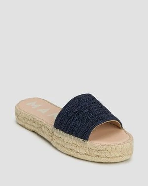 Klapki Damskie Manebi Raffia Stripes Double Sole Slides Granatowe