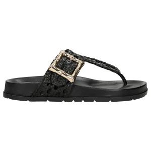 Czarne ażurowe japonki damskie ze złotą klamra 74160-51 Wojas