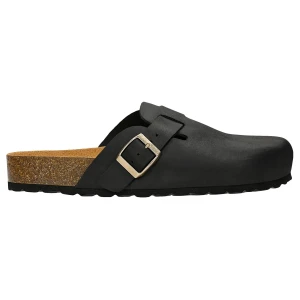 Czarne zabudowane klapki damskie na korkowej podeszwie 74148-91 Wojas