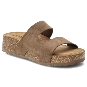 Klapki damskie Yokono, cholewka ze skóry naturalnej odkryty fason szeroki pasek stabilna platforma, brązowe, Wiwi-260 Ser Lodo