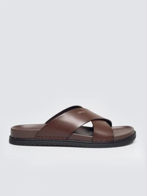 Klapki męskie skórzane brązowe TT174218 803 BIG STAR