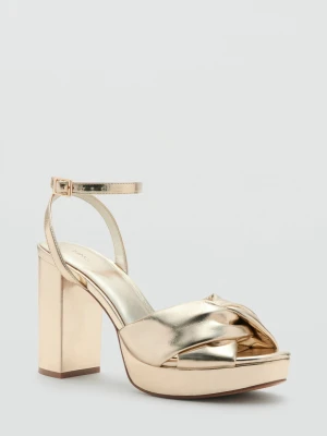 Klapki metaliczne z węzłem złoty - Dziewczyna - - MANGO TEEN