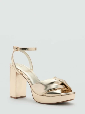 Klapki metaliczne z węzłem złoty - Dziewczyna - - MANGO TEEN