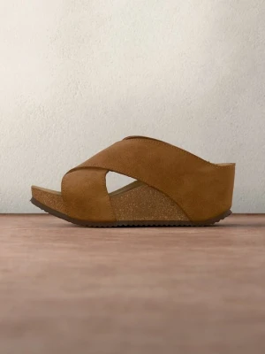 Klapki na obcasie Copenhagen Shoes koniakowy