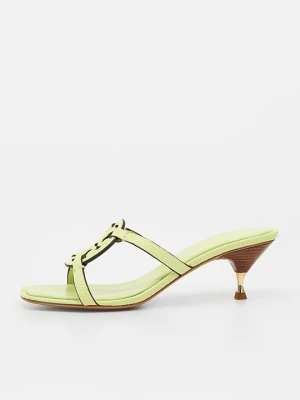 Klapki na obcasie Tory Burch jasnozielony