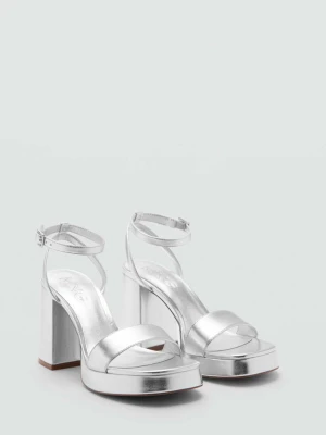 Klapki na obcasie w metalicznym kolorze srebrny - Dziewczyna - - MANGO TEEN