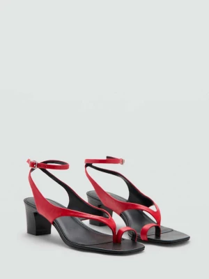Klapki na obcasie z paskami ze skóry czerwony - Kobieta - - MANGO
