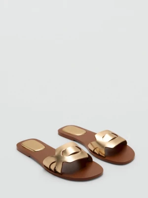 Klapki skórzane z paskami złoty - Dziewczyna - - MANGO TEEN
