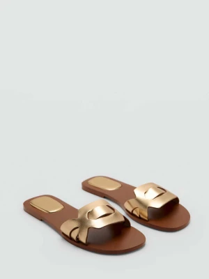 Klapki skórzane z paskami złoty - Dziewczyna - - MANGO TEEN