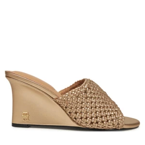 Klapki Tommy Hilfiger Crochet Metallic Lthr Wedge Mule FW0FW08812 Złoty