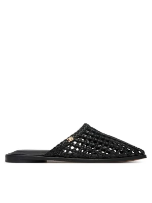 Klapki Tommy Hilfiger Hilfiger Leather Mix Flat Mule FW0FW09280 Czarny