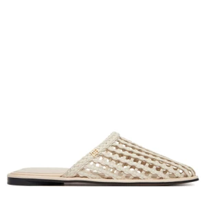 Klapki Tommy Hilfiger Hilfiger Leather Mix Flat Mule FW0FW09280 Kremowy