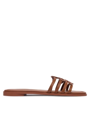Klapki Tommy Hilfiger Th Script Flat Mule Lth FW0FW09368 Brązowy