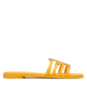 Klapki Tommy Hilfiger Th Script Flat Mule Lth FW0FW09368 Żółty