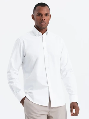 Klasyczna bawełniana koszula męska typu Oxford REGULAR – biała V1 - Rozmiar: M Ombre Clothing