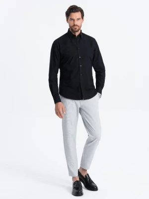 Klasyczna bawełniana koszula męska typu Oxford REGULAR – czarna V3 - Rozmiar: M Ombre Clothing