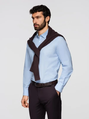 Klasyczna bawełniana męska koszula REGULAR - błękitna V1 - Rozmiar: M Ombre Clothing