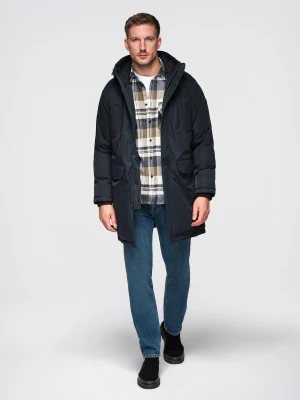 Klasyczna długa męska kurtka typu parka – czarna V6 - Rozmiar: M Ombre Clothing