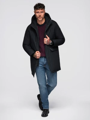 Klasyczna długa męska kurtka typu parka – czarna V6 - Rozmiar: XXL Ombre Clothing