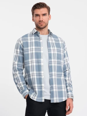 Klasyczna flanelowa męska koszula bawełniana w kratę - niebiesko-kremowa V2 OM-SHCS-0157
 -                                    L