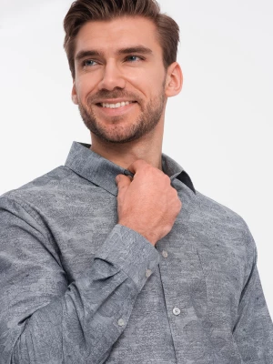 Klasyczna flanelowa męska koszula bawełniana w kwiaty - szara V3 OM-SHCS-0157
 -                                    XL
