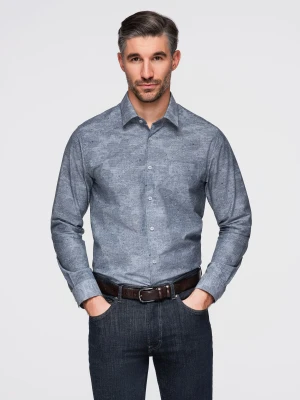 Klasyczna flanelowa męska koszula bawełniana w kwiaty - szara V3 - Rozmiar: M Ombre Clothing