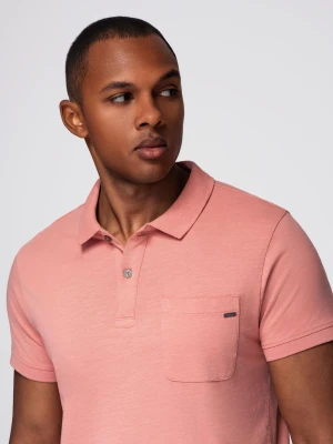 Klasyczna koszulka polo z bawełnianej dzianiny – różowa V4 - Rozmiar: XL Ombre Clothing