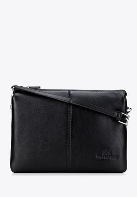 Klasyczna listonoszka skórzana z przeszyciem pośrodku czarno - srebrna Wittchen