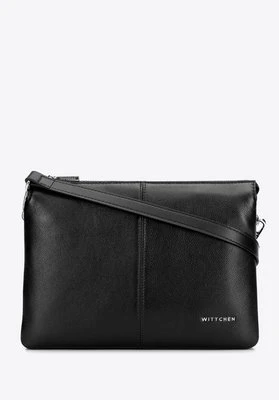 Klasyczna listonoszka ze skóry naturalnej dwukomorowa czarno - srebrna Wittchen