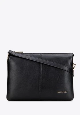 Klasyczna listonoszka ze skóry naturalnej dwukomorowa czarno - złota Wittchen