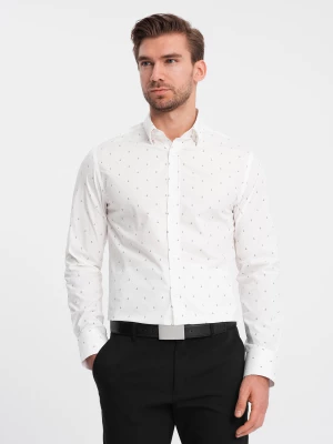 Klasyczna męska bawełniana koszula SLIM FIT w kotwice - biała V3 OM-SHCS-0156
 -                                    L
