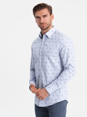 Klasyczna męska bawełniana koszula SLIM FIT w kraby - jasnoniebieska V6 OM-SHCS-0156
 -                                    XXL