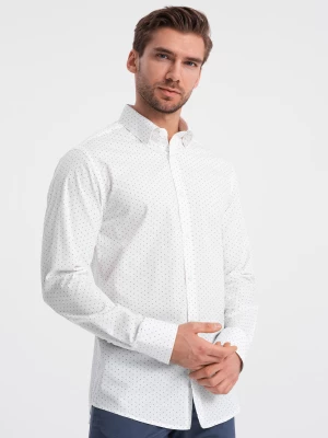 Klasyczna męska bawełniana koszula SLIM FIT w mikro wzór - biała V1 OM-SHCS-0156
 -                                    L