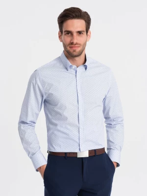 Klasyczna męska bawełniana koszula SLIM FIT w mikro wzór - błękitna V7 OM-SHCS-0156
 -                                    S