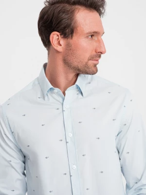 Klasyczna męska bawełniana koszula SLIM FIT w rybki - błękitna V4 OM-SHCS-0156
 -                                    XL