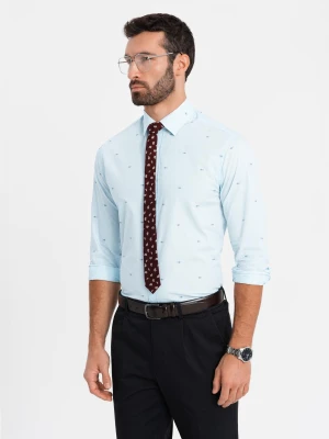 Klasyczna męska bawełniana koszula SLIM FIT w rybki - błękitna V4 - Rozmiar: S Ombre Clothing