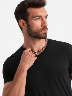 Zdjęcie produktu Klasyczna męska bawełniana koszulka z dekoltem w serek BASIC - czarna V1 Ombre Clothing