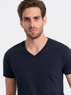 Klasyczna męska bawełniana koszulka z dekoltem w serek BASIC - granatowa V2 OM-TSBS-0145
 -                                    3XL Ombre