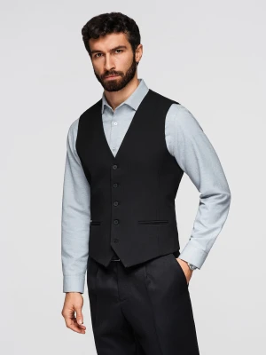 Klasyczna męska elegancka kamizelka w jodełkę SLIM FIT - V3 czarna Ombre Clothing
